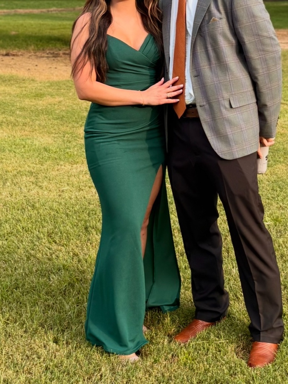 Emerald Green V-Neck Evening Gown with Side Slit